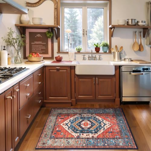 SERISSA 2x3 Washable Non Slip Boho Small Area Rug for Entryway，Rust - color: Rust/Multi, size: 2' x 3' (Rectangular)