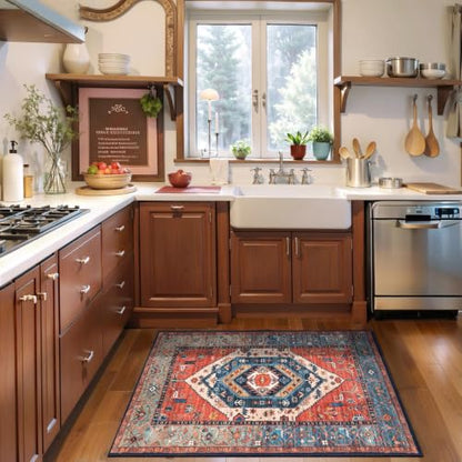 SERISSA 2x3 Washable Non Slip Boho Small Area Rug for Entryway，Rust - color: Rust/Multi, size: 2' x 3' (Rectangular)