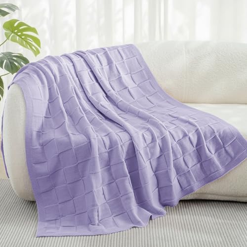 Whale Flotilla Checkered Knit Throw Blanket for Couch, Light Purple - color: Light Purple, size: 50x60 Inch