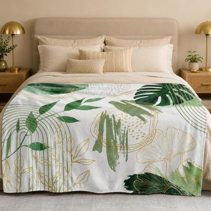 Sage Green Leaf Twin Blanket, 60x80 in - color: Green, size: 60"Wx80"L