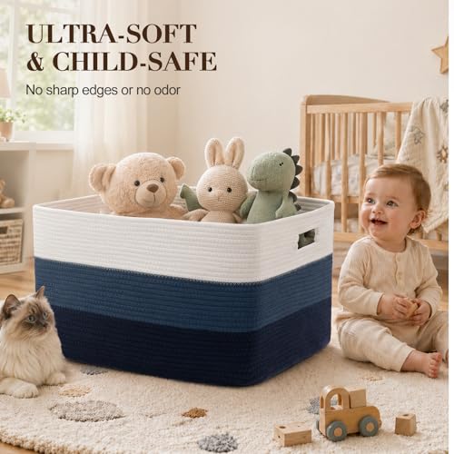 OIAHOMY Blanket Basket Laundry Basket Dog Toy Basket 75L Gradient Blue - color: Gradient Blue, size: 22”x17”x12”