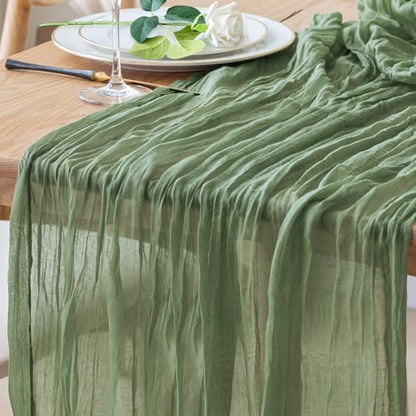 Cheesecloth Table Runner 10FT Sage Green Boho Gauze Rustic Sheer Runners - color: Sage Green, size: 1 Pack