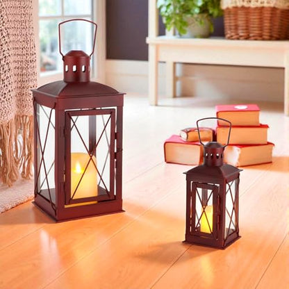 TRIROCKS Set of 2 Decorative Candle Lantern 14/10'' High (Antique Red) - color: Antique Red