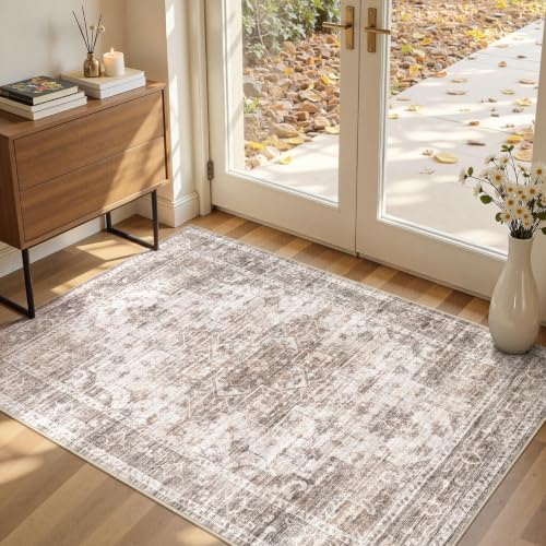 Washable Rugs 3x5: Non Slip Soft Neutral Brown Entry Area Rugs - color: Brown, size: 3' x 5' (Rectangular)