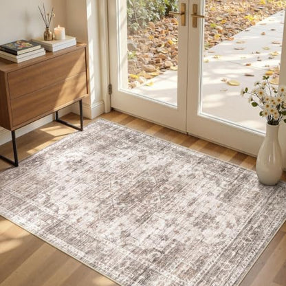 Washable Rugs 3x5: Non Slip Soft Neutral Brown Entry Area Rugs - color: Brown, size: 3' x 5' (Rectangular)