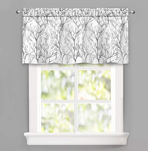 DriftAway Tree Branch Lined Valance Double Layer Blackout Thermal Insulated Abstract Ink Printing Window Curtain Valance Rod Pocket 52 Inch by 24 Inch Plus 2 Inch Header Silver Gray 1 Pack - color: Silver Gray, size: 52"W x 24"L (Pack of 1)