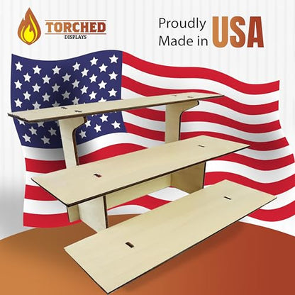 3-Tier Straight Wooden Retail Table Display Stand with Shelves for Products - Portable | 3 Step Straight Display Rack for Retail Table Top, Counter Top, Craft Shows, Farmers Market, Tradeshows 9.5" L
