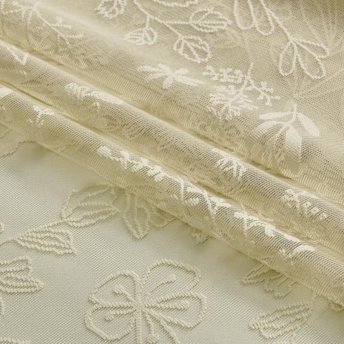 Kotile Natural Beige Lace Curtains 84 inches Long, Boho Floral Sheers - color: Beige, size: 52"W x 84"L (Pack of 2)