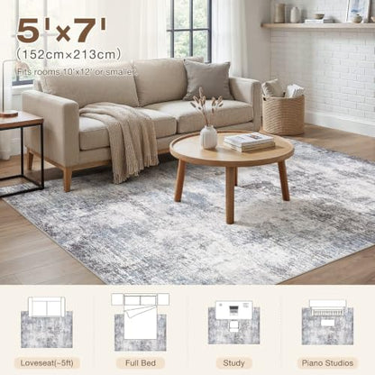 5X7 Area Rugs Washable Soft Modern Abstract Non-Slip Rug for Living Room - color: Blue, size: 5' x 7' (Rectangular)
