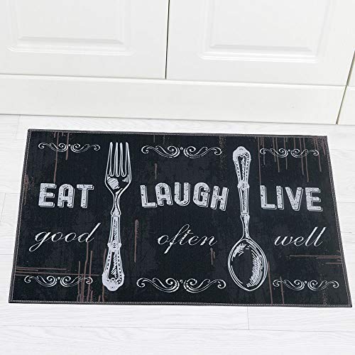 Carvapet 2 Piece Kitchen Rug Set 17x48 + 17x24 Washable Non Slip - color: Black