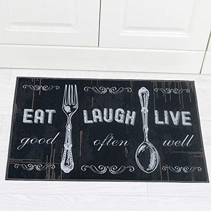 Carvapet 2 Piece Kitchen Rug Set 17x48 + 17x24 Washable Non Slip - color: Black