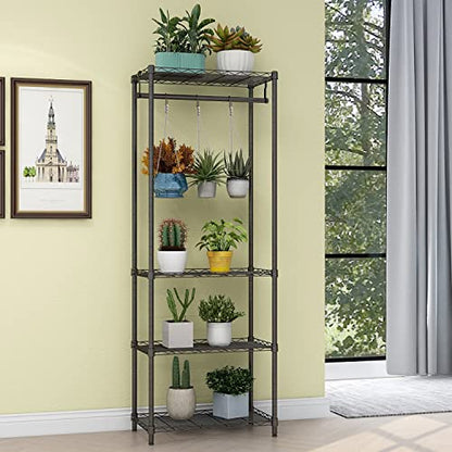 Xiofio 4-Tier Plant Shelf for Indoor Plants Outdoor, Large Multiple Flower Pot Holder Rack，Hanging Plant Stand 6pcs Hooks ,Adjustable Plant Stand Suitable for Bedroom Living Room Balcony Garden,Black