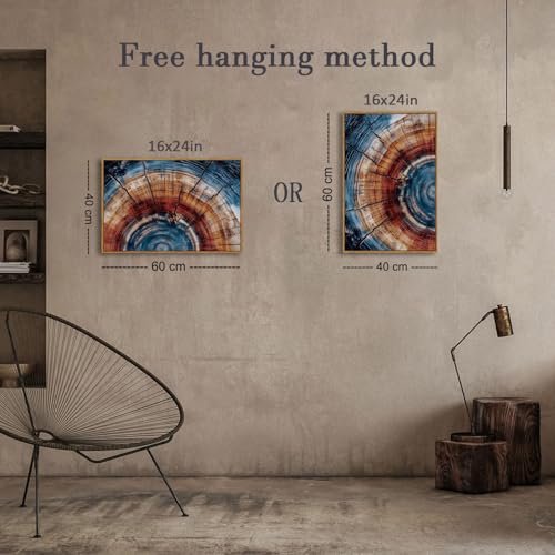 BingruiArt Faux Wood Tree Ring 01 Canvas Wall Art 16x24 Framed - color: Tree Ring - 01, size: 24"L x 16"W