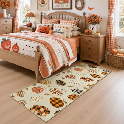 2.5x8 Beige Halloween Fall Pumpkin Hallway Runner Rug for Kitchen Entryway - color: Beige2 - Pumpkin, size: 2'6" x 8' (Rectangular)