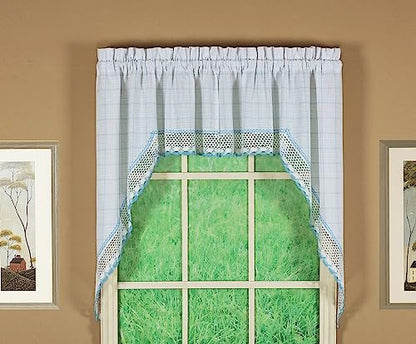 Today's Curtain Adirondack 2-Tone Crochet Swag 38", White/Blue, 60W x 38L - color: White/ Blue, size: 60"W x 38"L (Pack of 1)
