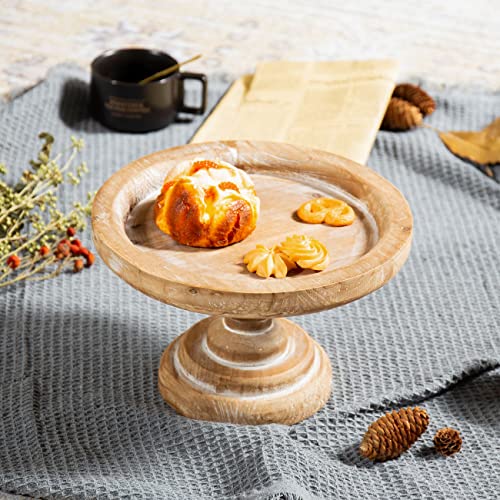 SOFE Natural Wooden Rustic Cake Stand with Pedestal Base, 8" Inner - color: Brown