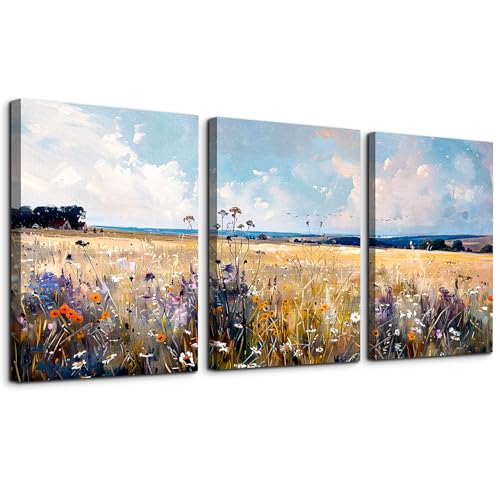 TTHYUEWS Wall Art For Bedroom Canvas Wall Decor For Living Room Field Scenery Wall Paintings Abstract Pictures Office Decorations Framed Prints Artworks Modern Bathroom Room Home Decor 3 Piece - color: Field Scenery Wall Paintings, size: 16x24inches*3pcs