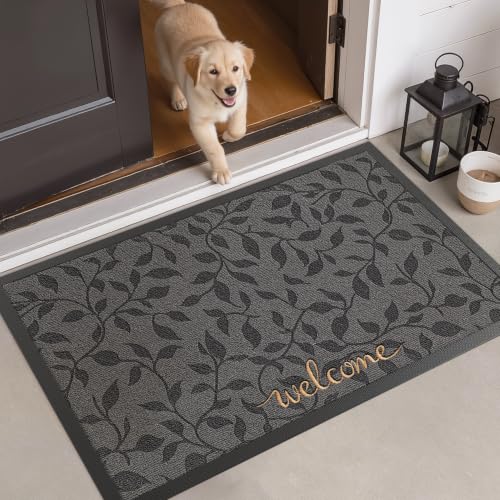 LUMI Outside Welcome Door Mat 47x71, Non-Slip Heavy Duty Dirt Trapper, Grey - color: Grey Gold Leaf, size: 47"x71"
