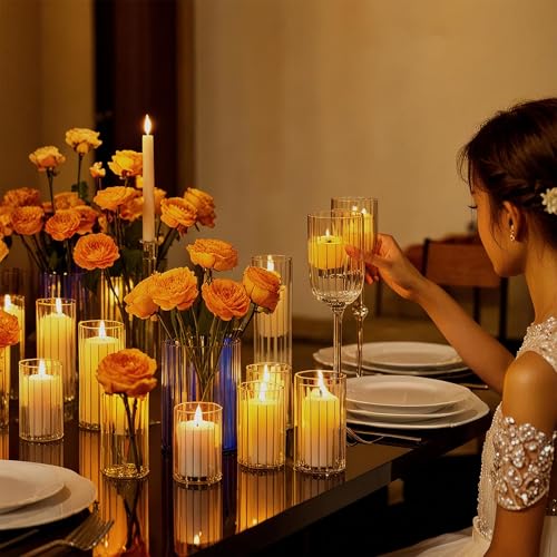 yshengood 6 Pcs Glass Hurricane Candle Holder Ribbed Glass Candle Holder - Elegant & Easy to Use, Perfect for Wedding, Holiday, Party Decor, Home and Event Essential