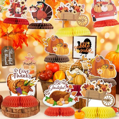 NatNarr 12PCS Thanksgiving Table Decorations Thanksgiving Centerpieces for Tables Autumn Honeycomb Centerpiece Fall Table Toppers Turkey Centerpiece Decor for Birthday Party Supplies - style: Thanksgiving