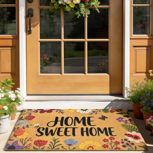 Home Sweet Home Floral Front Door Mat Non-Slip Welcome Mat 17x29 in - color: Home Sweet Home