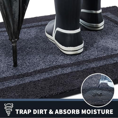 PURRUGS Hallway Runner Rug, 24" x 84", Bluish Grey & Charcoal - color: Bluish Grey & Charcoal, size: 24" X 84"