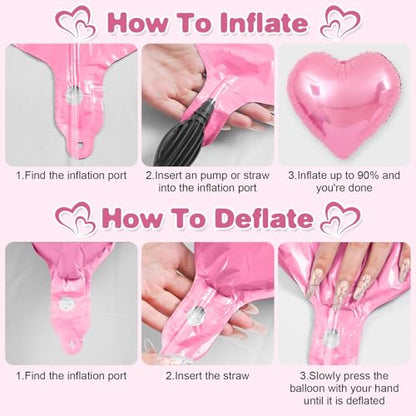 Pink Black Heart Foil Balloons,12Pcs 18Inch Heart Shaped Balloons - color: Black Pink
