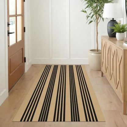 KILOCOCO Striped Rug 3x5 ft Washable Woven Front Door Rug, Brown and Black - color: Brown and Black Stripe, size: 3' x 5' (Rectangular)