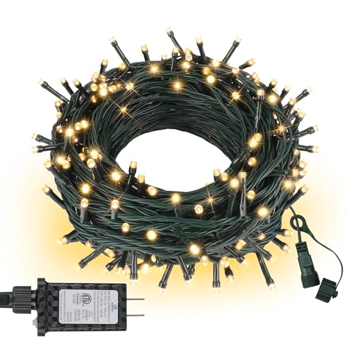 ASENEK Connectable Christmas String Lights 66FT 200 LED 8 Modes with Timer Decorative String Lights for Xmas Tree Patio Party Warm White - color: Warm White Dark Green Wire, size: 66FT 200LED