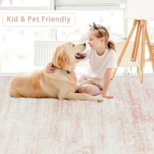 Pink Washable Rugs 4x6 Area Rugs for Living Room,Bedroom,Kids Room,Nursery - color: Pink-white, size: 4' x 6' (Rectangular)