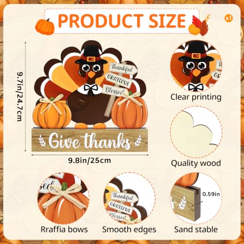 Thanksgiving Decorations Turkey Wooden Table Sign Fall Thanksgiving Turkey Tray Home Centerpiece Autumn Tabletop Rustic Farmhouse Pumpkin Decor for Give Thanks Harvest Indoor Office Shelf Party