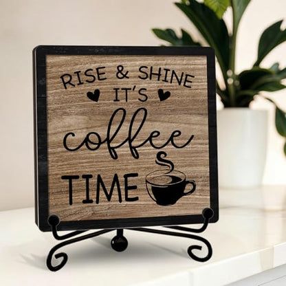 Funny Coffee Bar Decor, 5"x5" Coffee Bar Sign - color: Earthy Medium Oak