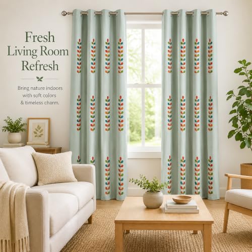 VOGOL Polyester Window Curtains 84 Inch Length, Colorful Leaves Embroidered Grommet Curtain Panels, 60% Room Darkening Drapes, W52 x L84, 2 Pcs - color: C1, size: 52"W x 84"L (Pack of 2)