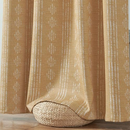 jinchan Boho Blackout Curtains 63 Inch Length for Bedroom Living Room - color: Boho | White on Mustard Yellow, size: 52"W x 63"L (Pack of 2)
