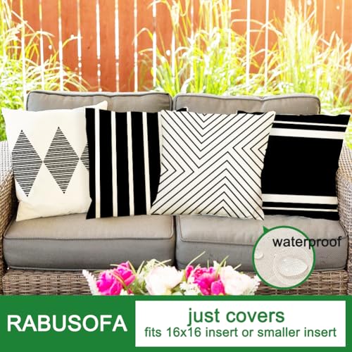 Outdoor Pillows Covers 16x16 Waterproof,Black and Beige Set of 4(No Insert) - color: Black and Beige, size: 16" x 16" (Pack of 4)