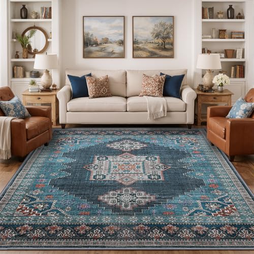 Boho Persian Area Rug, Teal Blue, 8x10 - color: Fresh Teal & Blue, size: 8 x 10 feet