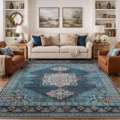 Boho Persian Area Rug, Teal Blue, 8x10 - color: Fresh Teal & Blue, size: 8 x 10 feet