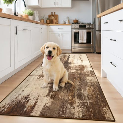 Kelarea Washable Runner Rug 2.6x8, Non-Slip Low Pile Abstract Brown - color: Brown, size: 2'6" x 8' (Rectangular)