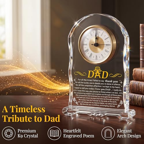 Dad Crystal Clock Gift from Daughter Son: Engraved Birthday, Father’s Day, for Dad, Meaningful Desk Keepsake for Dad Who Has Everything - color: Dad Gifts