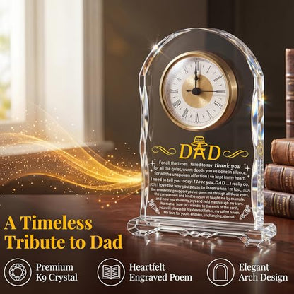 Dad Crystal Clock Gift from Daughter Son: Engraved Birthday, Father’s Day, for Dad, Meaningful Desk Keepsake for Dad Who Has Everything - color: Dad Gifts