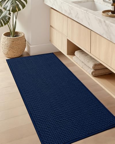 Color&Geometry Dark Blue 60x24 Waffle Bath Mat, Non Slip Bathroom Rug - color: Dark Blue, size: 24"x60"