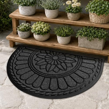 Mibao Half Round Door Mat, 47"x32", Grey, Non-Slip Welcome Entrance - color: Grey, size: 2'8" x 3'11" (Semicircular)