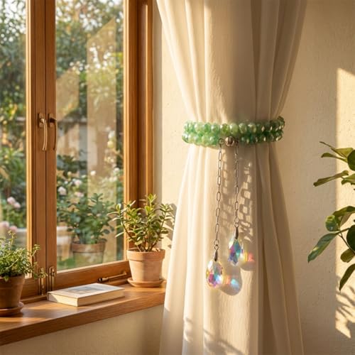 Magnetic Curtain Tiebacks, 2 Pack Colorful Crystal Curtain Drapery Holdbacks, Boho Curtain Ties for Home Office Decorative (deep Green) - color: Deep Green