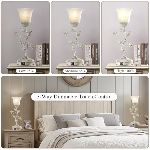 Set of 2 Rustic Touch Table Lamps for Bedroom 2 USB C+A - color: 2 Pack - Retro White