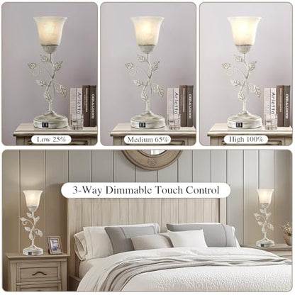 Set of 2 Rustic Touch Table Lamps for Bedroom 2 USB C+A - color: 2 Pack - Retro White