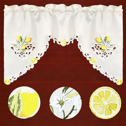 Simhomsen Embroidered Lemon Kitchen Window Curtain Swag and Tiers Set for Spring and Summer (Lemon) - color: Lemon