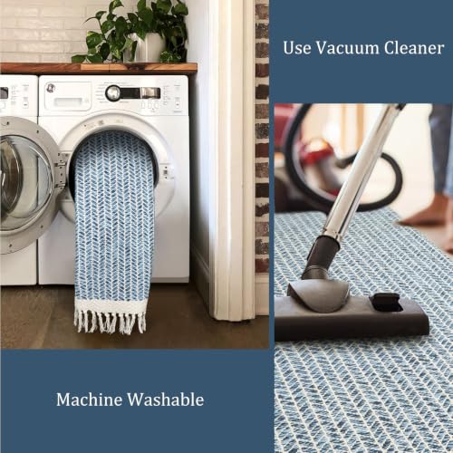 Lahome Boho Bathroom Runner Rug, 2x6 Washable Rugs for Kitchen Hallway - color: Blue/Multi, size: 2' x 6' (Runner)