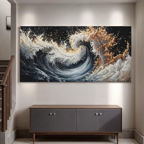 YISXINOAG Blue Gold Ocean Wall Art Coastal Abstract Painting Canvas 29"X58" - color: blue gold, size: 58"L x 29"W
