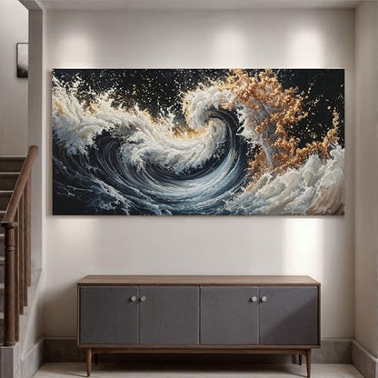 YISXINOAG Blue Gold Ocean Wall Art Coastal Abstract Painting Canvas 29"X58" - color: blue gold, size: 58"L x 29"W