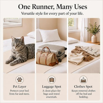 Solid Bed Runner Set,2 Pillow Covers,Oatmeal,70.9x19.7in - color: Oatmeal, size: Twin/Twin XL